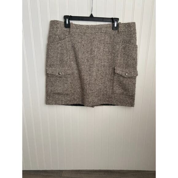 Dresses & Skirts - LAST CHANCE Tweed Skirt Women's 14 Tan Gray Wool Blend Lined